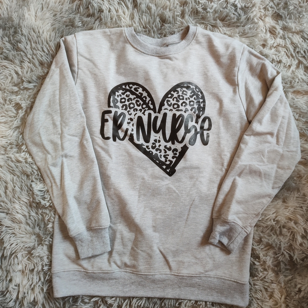 Gray ER Nurse Sweatshirt with Leopard Heart